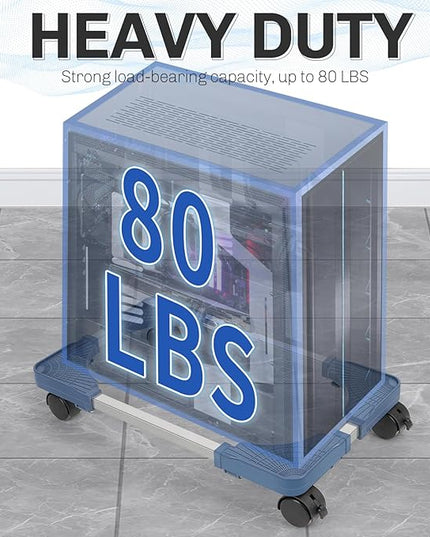 Liitrton Mobile CPU Stand, Adjustable Computer Tower Stand with 4 Locking Casters,Ventilated PC Stand for Floor with Multiple Colors, Fits Most PC Tower Under Desk Stand for Office Gamers (Blue)