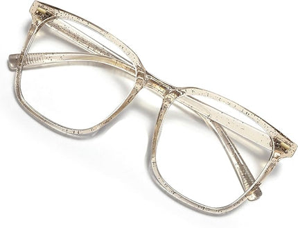MACJERO Oversized Square Blue Light Blocking Glasses for Women Men, Anti-Fatigue Computer Monitor Gaming Glasses Reduce Eye Strain(Pearl Champagne)