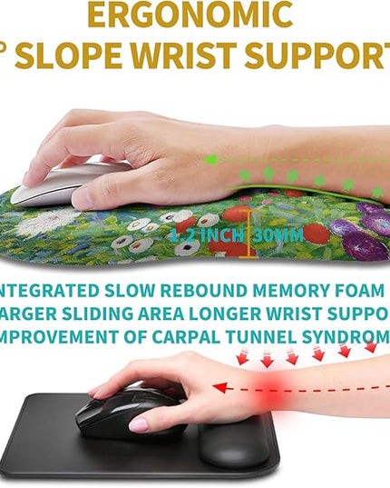 Hokafenle Ergonomic Mouse Pad Wrist Support, Wrist Rest Mousepad for Carpal Tunnel Pain Relief with Integrated Memory Foam Slope Massage Bulge (11.8x7.9 inch,Cute Floral