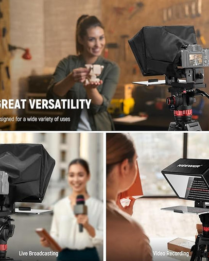 NEEWER Basics X12B Aluminum Alloy Liftable Teleprompter 12" Compatible with iPhone iPad Tablet Phone Camera, No Assembly/Remote & App Control with Cleaning Cloth, for Online Teaching Live Streaming