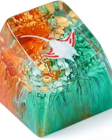 Manta Ray Artisan Keycap Orange Green Coral Reef R1 SA Profile Custom Sea Creatures Keycaps 1U ESC Handmade Gaming Resin Key Cap Cherry MX Switch Compatible Mechanical Keyboard Manta Ray Lover Gift