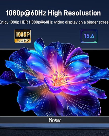 Yinker 15.6'' Portable Monitor Touchscreen, 1080P FHD 10-Point Touch Screen Monitor with Protective Magnetic Leather Cover & Speakers, USB-C Travel Monitors for Laptop, Phone, PC, Switch