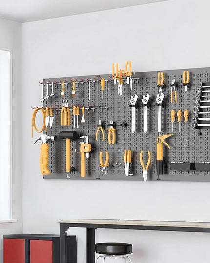 WALMANN Metal Pegboard Wall Tool Organizer Board with Pegboard Hooks, 24x48 in Tools Organizer Pegboard for Garage, Workbench, Peg Boards, Tool Storage Board with Hooks(Black)
