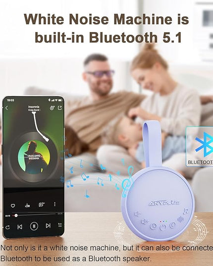 White Noise Sound Machine for Sleeping Adults & Baby, Portable Noise Machine with 24 Soothing Sounds, Bluetooth 5.1, Battery Powered, 3 Timer Settings, Memory Function for Home, Office, Travel(Purple)