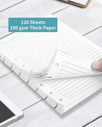 Discbound Refill Paper, Disc Paper Refill for Note-Taking System Discbound Planner Inserts with 240 Pages, 5 Sheets Dividers,White Paper Refill, Junior Size 5.6" x 8.3 "