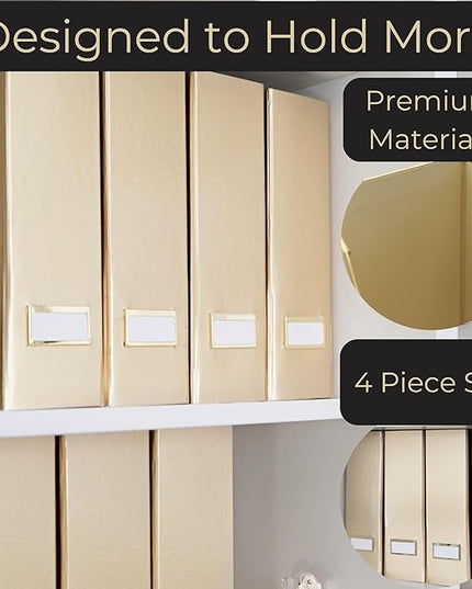 BLU MONACO Gold Magazine File Holder Set of 4 – Stylish Desk Organizer for Home & Office - Elegant Supplies, Bookends & Durable File Holders for a Gold Office Decor