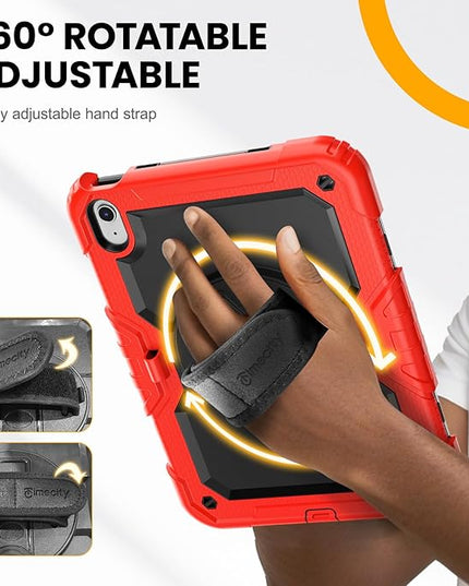timecity for iPad (A16) 11th/ 10th Generation Case 11''/ 10.9 Inch (2025/2022) - Heavy Duty Protective Cover with Screen Protector, Stand, Shoulder Strap & Pencil Holder | Kids-Friendly - Red