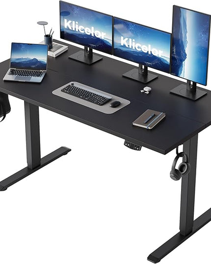 Klicelor 55 Inch Large Electric Standing Desk, Height Adjustable Office Desk, Sit Stand Up Computer Gaming Desk with Memory Preset, Two-Piece Desktop, Black
