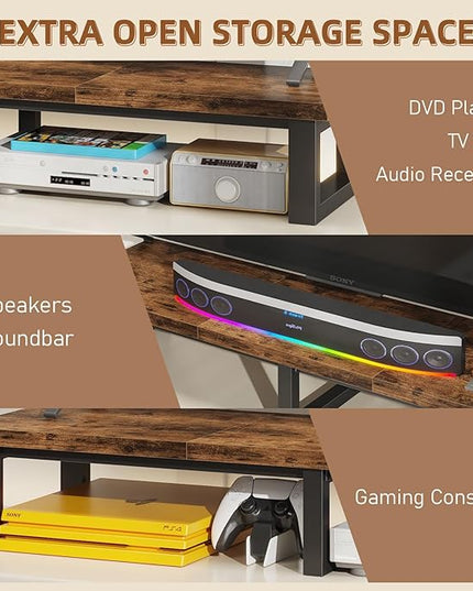 YAOHUOO 45" Large TV Riser for 32-60 inch TV, TV Riser Stand Shelf with Steel Legs,Tabletop TV Stand Riser for Home Office,Rustic Brown
