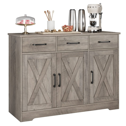 HOSTACK Kitchen Buffet Cabinet with Storage, Sideboard Coffee Bar, Grey