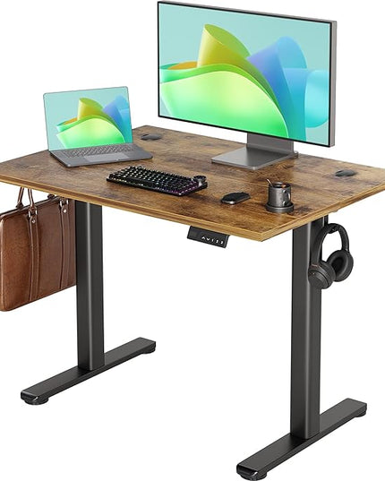 INNOVAR Electric Standing Desk, Adjustable Height Stand up Desks, 40 x 24 Inches Sit Stand up Desk for Home Office Computing, 3-Preset Memory Height Ergonomic Rising Desks, Rustic Brown