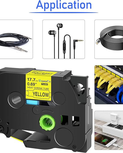 3 Pack Compatible for Brother Ptouch HSe-641 HSe641 HS-641 HS641 17.7mm Black on Yellow Heat Shrink Tube Tape use in PT-D400 PT-D600 PT-E300 PT-E500 P710BT Label Maker (0.69''x 4.92ft)
