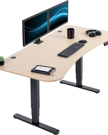 VIVO Electric 63 x 32 in Dual Motor Standing Desk, Memory Height Adjustment, 2B Series, Light Wood Top Black Frame, DESK-KIT-2B1C