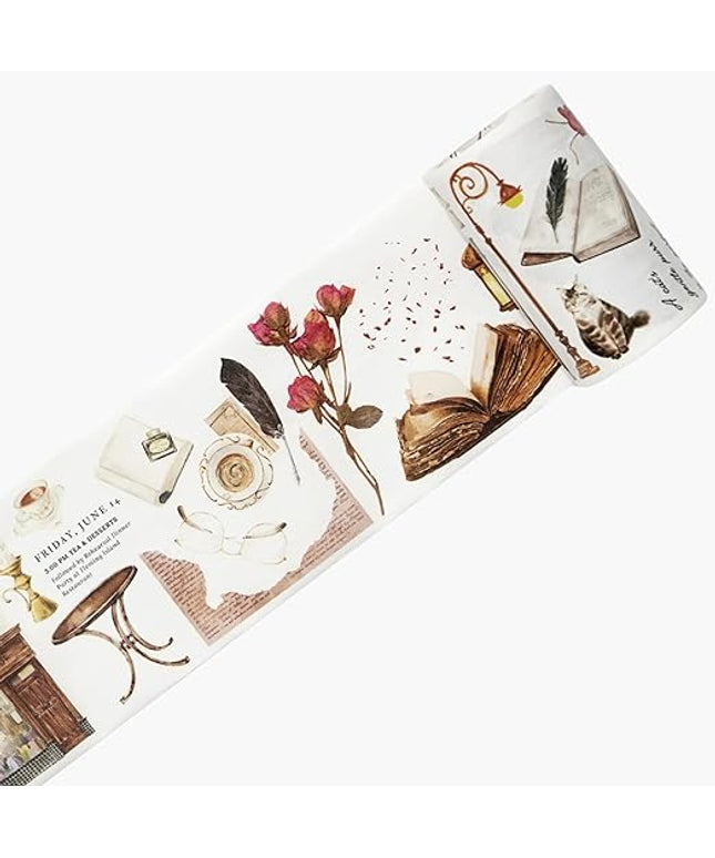 WT Pre-Cut Cats and Books Wide Washi Tape, One Roll 5 Meters, Decorative Cute Washi Tape for Bible Journaling, Bullet Journal Supplies,Scrapbooking Supplies,Planners, Party Decorations