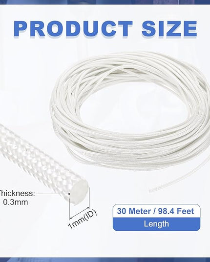 uxcell Insulation Cable Protector,1mm/0.04 Inch-30m/98 Feet High Temp Fiberglass Sleeve White