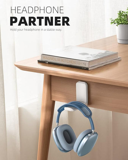 Lamicall Headphone Stand, Sticky Headset Hanger - Adhesive Headphone Holder Hook Mount, Headset Stand Holder Clip Under Desk, Earphone Clamp for Airpods Max, HyperX, Sennheiser, White
