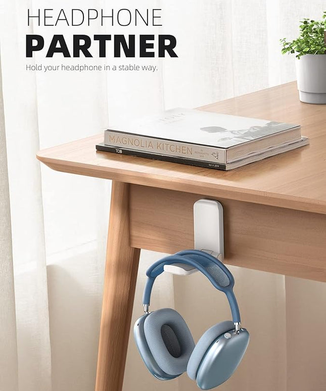 Lamicall Headphone Stand, Sticky Headset Hanger - Adhesive Headphone Holder Hook Mount, Headset Stand Holder Clip Under Desk, Earphone Clamp for Airpods Max, HyperX, Sennheiser, White