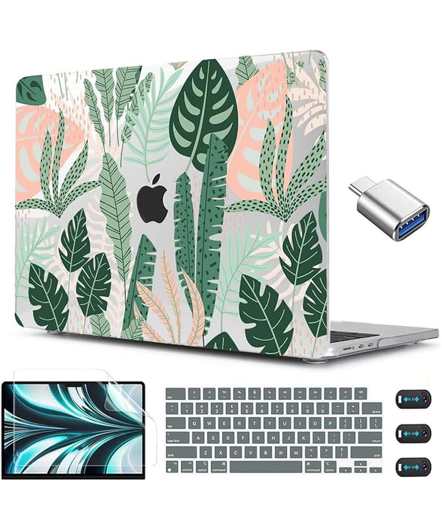 CISSOOK MacBook Air 13.6 inch Case A2681 M2 A3113 M3 with Touch ID, Tropical Palm Leaves, Hard Shell, Keyboard Cover, Screen Protector, Type C Adapter