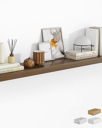 RICHFOCUS 72Inch Floating Shelves for Wall 1 Pack Shelves for Bedroom|Kitchen|Bathroom Wall Mounted Rustic Wood Floating Shelf with Invisible Brackets for Books|Storage|Decor, Walnut