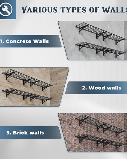 4 Pack Heavy Duty Garage Wall Shelving Set (1.5x4ft), Wall Mounted Garage Shelves 1400lbs Capacity, 18"x96" Shelf Storage Rack Floating Shelves, Black