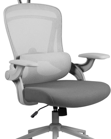 Nouhaus Ergo Fit Ergonomic Mesh Office Chair High Back Adjustable Lumbar Support Headrest and Adjustable Flip-up Armrests, Comfy Desk Chairs Swivel Computer Gaming Chair Tilt Function(N20, Grey)