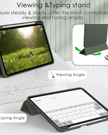 ZryXal iPad Pro 11 Inch Case (M5) 2025/ (M4) 2024 (Model: A2836/A2837/A3006), Trifold Stand Smart Cover with Pencil Holder and Soft TPU Back, Auto Wake/Sleep (Dark Green)
