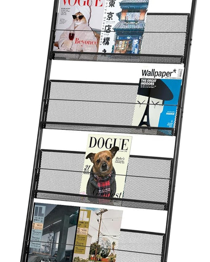 Floor Magazine Rack Brochure Stand with Wheels, Standing Literature Display Rack Brochure Holder for Home, Office, Retail Display, Black