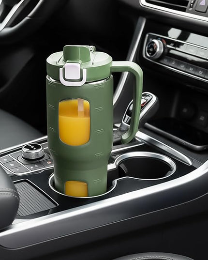 32oz Glass Tumbler with Straw Handle and 2-IN-1 Sip & Spout Lid, Reusable Iced Coffee Cup for Smoothie, Matcha, Leakproof Glass Water Bottle with Straw and Silicone Sleeve, BPA Free-Olive