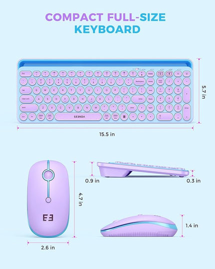 seenda Bluetooth Keyboard and Mouse for iPad, CTU-301 Wireless Multi-Device Connection Bluetooth+2.4G Keyboard Mouse Combo with Tablet Holder for iPad/Macbook/Windows, iOS/Andriod/Phone, Blue & Purple