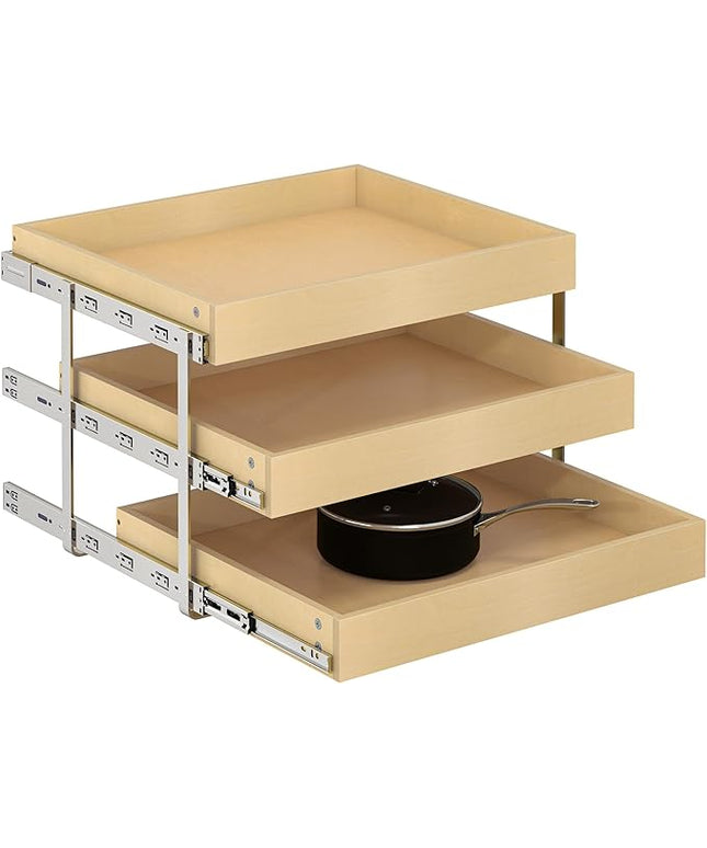 WelFurGeer 3-Tier Pull Out Cabinet Organizer with Soft Close, Heavy-Duty Slide Out Drawers for Cabinets, Pull Out Drawers for Cabinets, Bottom Mount Shelves for Kitchen, Pantry, Bathroom