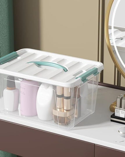 Readsky 4 Packs Clear Storage Latch Box Plastic, 14 Quart Plastic Storage Bin with Lid and Handle