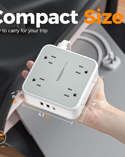 Surge Protector Power Strip, TESSAN 5 Ft Flat Plug Extension Cord with Multiple Outlets, 3 USB (1 USB C PD 20W), 8 Outlets, 900J Surge Protection, for Home, Office, Dorm Room Essentials, 1250W