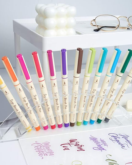 WRITECH Arts Sign Brush Pen Brush Tip Marker Felt Tip Water Based Ink Color Pens 12 Assorted Vintage Colors Great for Lettering Journaling Calligraphy (Vintage)
