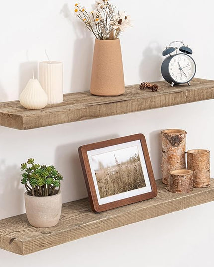 Floating Shelves, 8 Inch Deep Rustic Solid Reclaimed Wood Wall Shelves for Storage, Wall Mounted Display Shelving with Invisible Heavy-Duty Metal Bracket, 30 Inch Width Set of 2, Natural