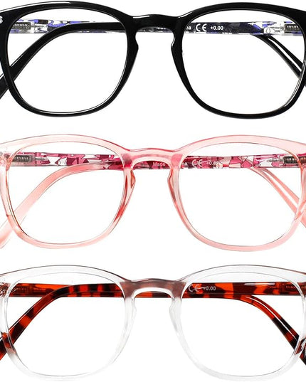 Henotin 3-Pack Blue Light Blocking Reading Glasses,Spring Hinge Computer Readers for Men Women,Anti UV Ray Filter Eyeglasses (Mixed Color-2, 0.75, Diopters)