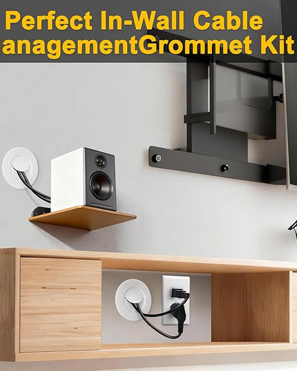 ZhiYo in-Wall Cable Management Kit for TV, White TV Cord Hider Kit, Behind Wall Cable Management for Mounted TVs, Cord Concealer Kits with 2 Wire Pass Throughs and 1 Hole Saw Drill Attachmen