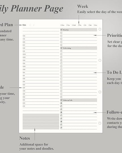 EMSHOI Undated Daily Planner 9.2" X 12", Large To Do List Notepad, 240 Refill Pages Ring Binder Planner, Hardcover Leather Appointment Book for Work, with Yearly Schedule, Habit Tracker, Black