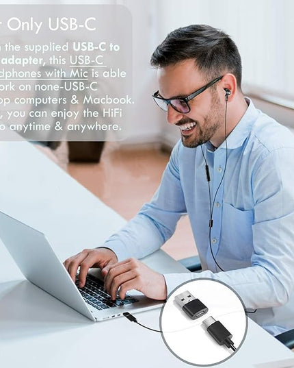 USB-C Earbuds, Compatible with Samsung, Google, OnePlus, iPhone 15/16 Smartphones, with USB Adapter for Laptop/PC, Mac, Advanced DAC Sound Card, Clear Mic, Deep Bass, Magnetic Shell