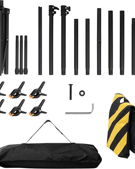 8x5ft T-Shape Backdrop Stand, Adjustable Background Support Stand Kit, Portable Photo Banner Holder with 6 Spring Clamps, Sandbag, Carry Bag for Party, Wedding, Photography and Decoration