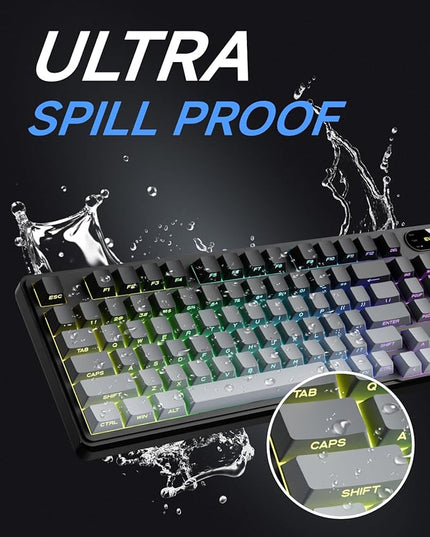 V102 Wired Keyboard, 98 Keys Creamy Gaming Keyboard with Number Pad, Display Screen & Media Knob RGB Silent Wired Cute Computer Keyboard for Laptop PC Gamer-Gradient Black