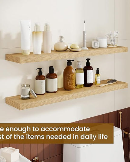 Dreamland 36Inch Floating Shelves for Wall, Rustic Wooden Floating Shelves for Bathroom|Bedroom|Kitchen, 2 Pack Deep Wall Mounted Book Shelf, Wood Storage Display Shelf for Home Decor, Oak