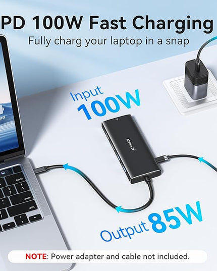 ABIWAZY USB C Hub Multiport Adapter, 10 in 1 USBC to Ethernet Adapter with 4K HDMI, Ethernet Gigabit, 100W PD, USB-C Data Port and SD/TF Slot for MacBook Pro/Air, Dell XPS, iPad Pro, Galaxy (Black)