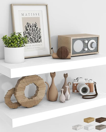 RICHFOCUS 31.5Inch Floating Shelves for Wall 2 Pack Shelves for Bedroom|Kitchen|Bathroom Wall Mounted Rustic Wood Floating Shelf with Invisible Brackets for Books|Storage|Decor, White