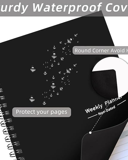Undated Weekly Planner, Weekly Goals Notebook, A5 To Do List Planner, Habit Tracker Journal with Spiral Binding, 5.7 x 8.0 in, Black
