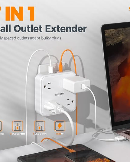 Surge Protector Outlet Extender, TESSAN Multi Plug Adapter with 4 Outlet Splitter and 3 USB (1 USB C), Multiple Plug Expander for Home Office Dorm Room Essentials