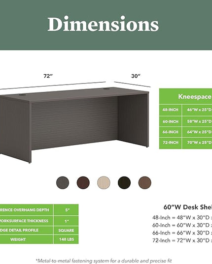 HON MOD Executive Desk 72-Inch Large Computer Desk Shell, Thick Wooden Laminate, Modern Table with Cord Management, 72" W x 30" D x 29" H, Slate Teak