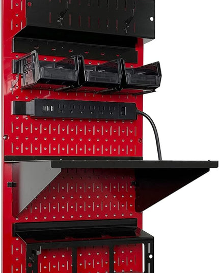 Wall Control Power Tool Storage Organizer Kit Cordless Drill Holder Charging Station Rack 16” x 32” Metal Pegboard Organization System (Red Pegboard)