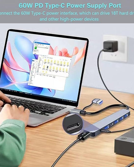 VIENON Aluminum USB C & USB Hub 7-in-1 with USB 3.0, USB-C Ports for PC/Laptops/MacBook Pro/Air/iMac/iPad and More Devices