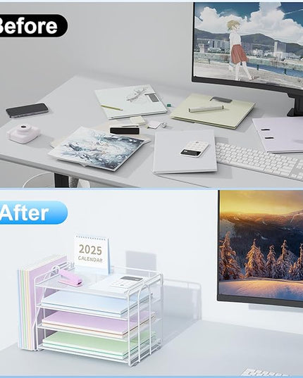 Spacrea Desk Organizers and Accessories, Paper Organizer for Desk with File organizer, Desk Accessories & Workspace Organizers for Office Supplies (White)