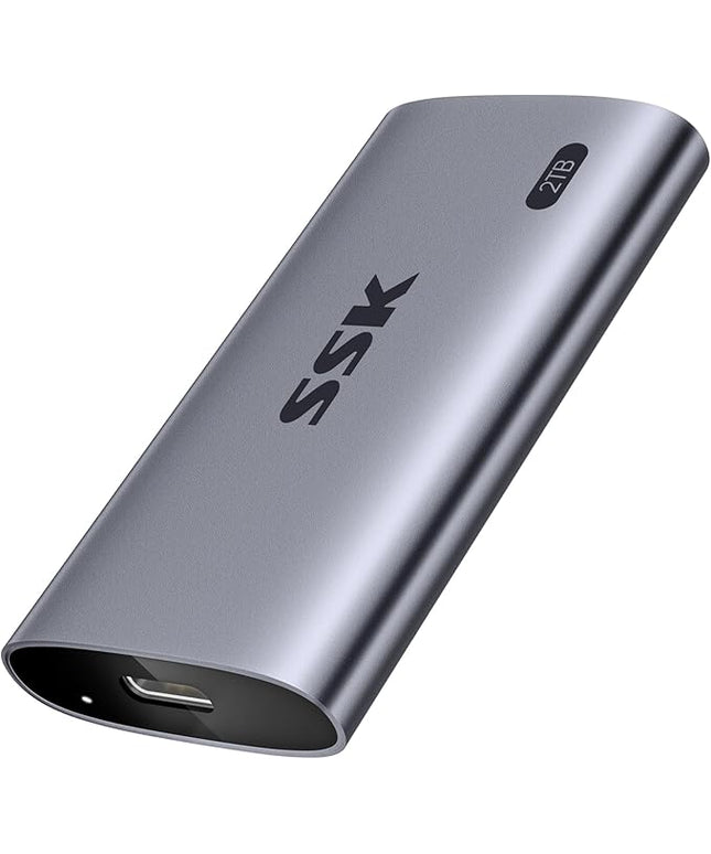 SSK Portable SSD 2TB, up to 2000MB/s External Solid State Drives, USB 3.2 Gen2X2 NVMe SSD External Hard Drive, Ultra Low Power Consumption for iPhone 15/ MacBook/Pro/OTG Phone/Laptops